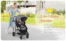 2-in-1 Foldable Pushchair Newborn Infant Baby Stroller
