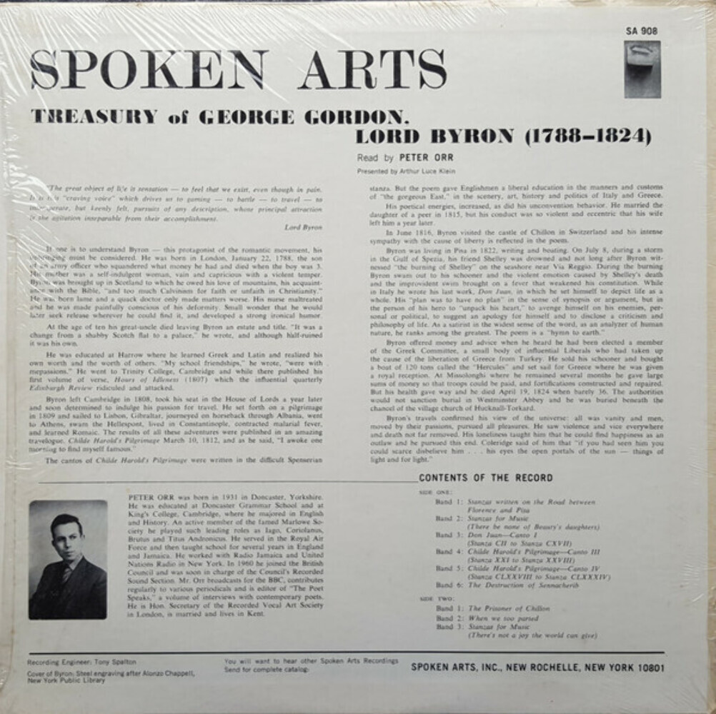 Gordon Byron Spoken Arts Treasury Of Gordon, Lord Byron