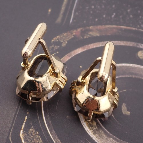 Vintage Swank Smoky Quartz Checkerboard Faceted Gold Tone Cufflinks - Picture 2 of 4