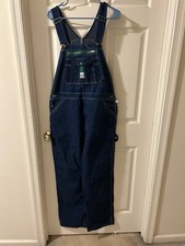 LIBERTY Mens Bib Overalls 36x32 Carpenter Blue Denim Green Zipper