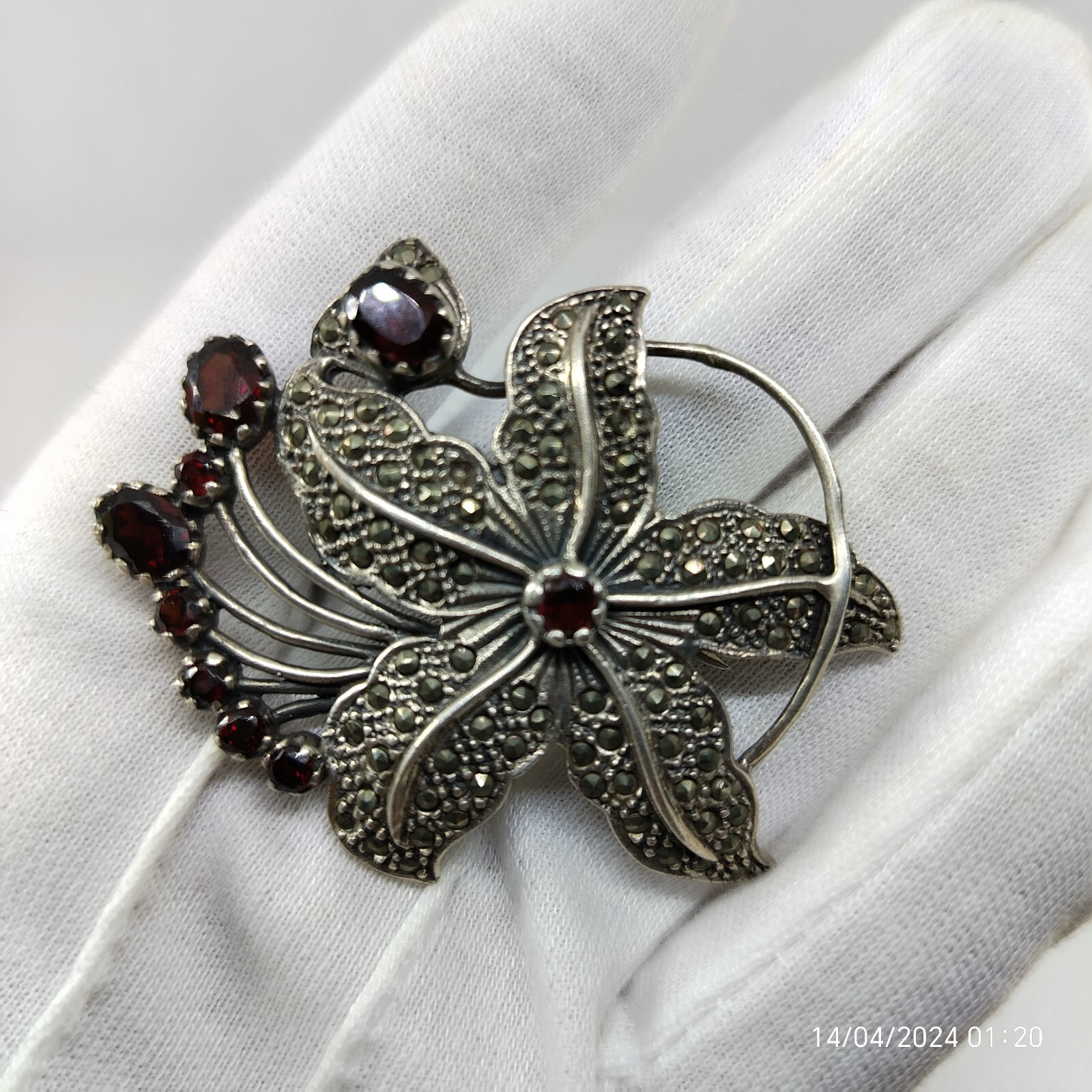 Rare Brooch VINTAGE Ruby Sterling 925 Marcasite B… - image 17