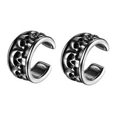2pcs Gothic Skull Ear Cuff Non-Piercing Clip On Cartilage Earrings for Men Women