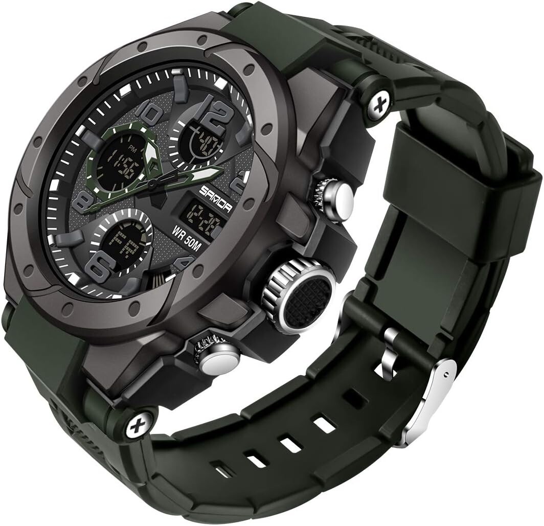 Stylish B-Green Mens Waterproof Tactical Watch with Alarm and Stopwatch