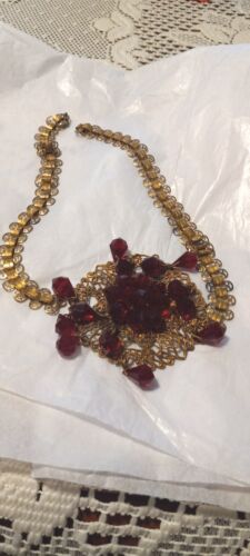 Georgous, Antique, Golden & Ruby Crystal Necklace