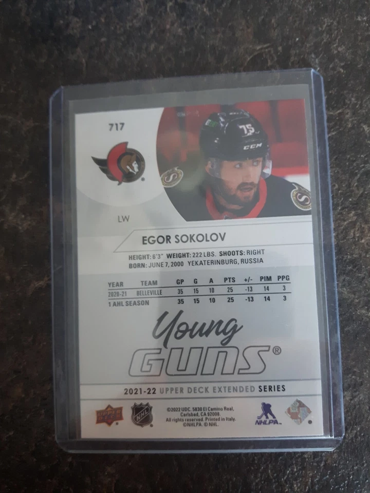 2021-22 Upper Deck Extended Series Young Guns Egor Sokolov YG RC Card# 717 - Image 2 of 2