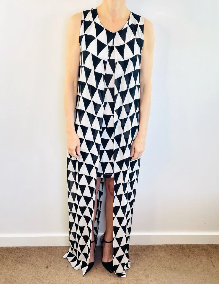 Mini Vestido Sass & Bide Talla 6 8 Negro Blanco Con Paneles Drapeados Aus Designer Foto 3 de 4