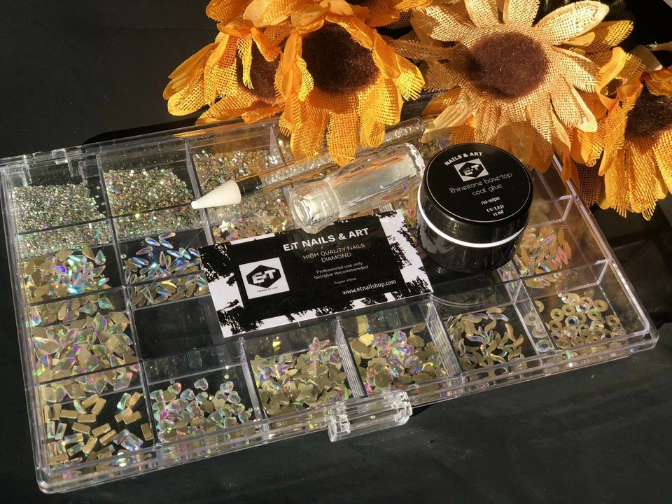 GRANDE KIT DE CAIXA DE STRASS DE ALTA QUALIDADE, SUPER BRILHO, CAIXA DE GRADE 21 E COLA GEL - Imagem 2 de 4