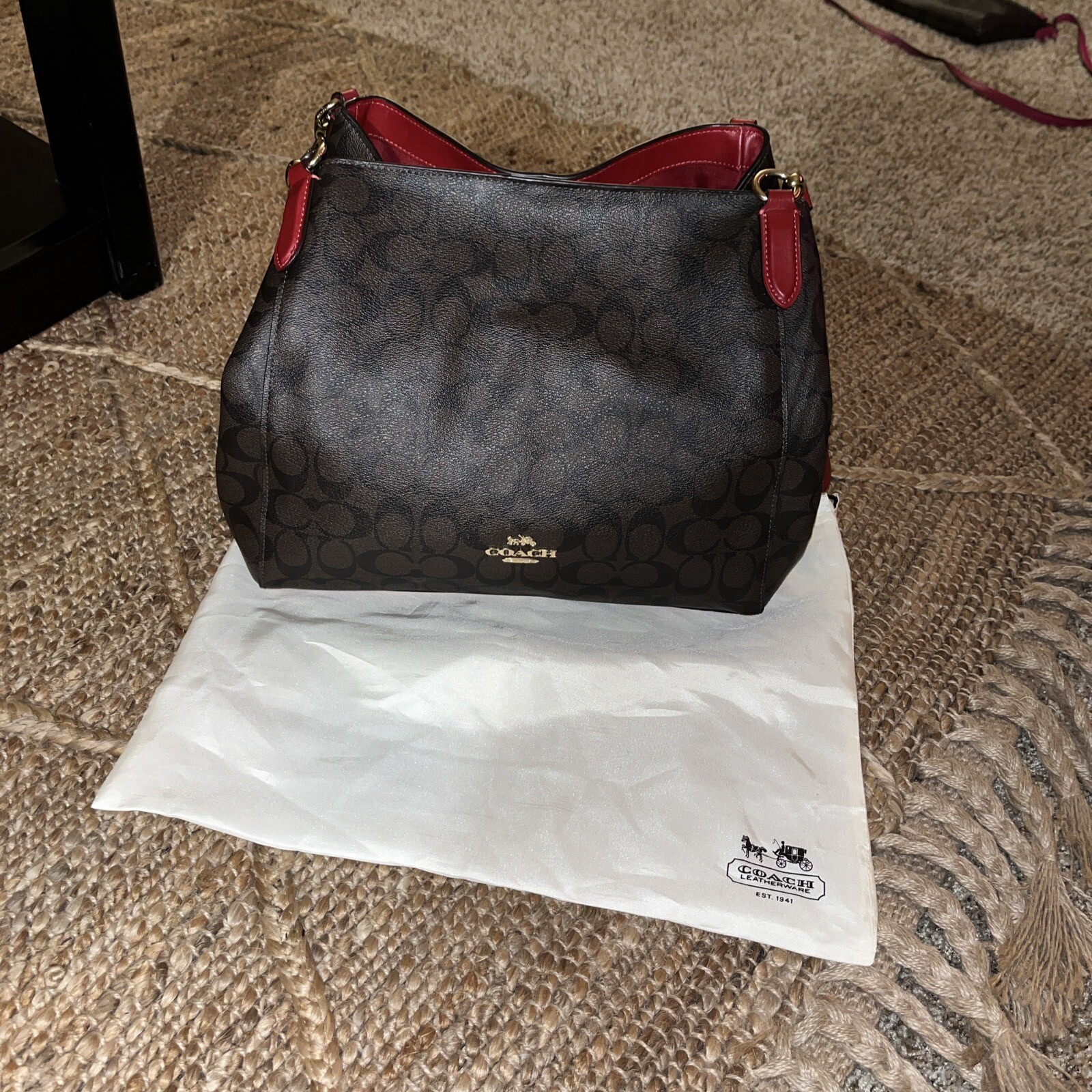 Coach Hallie Shoulder Signature Purs Brown And Red Sa… Gem
