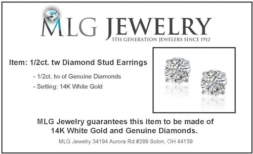 1/2ct TW Real (Natural) Round Diamond Solitaire Stud Earrings in 14K White Gold - Picture 2 of 3