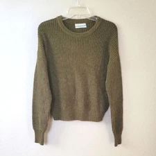 Urban Outfitters Womens Olive Green Cropped Knit Crew Neck Sweater - Size M