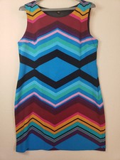 Voir Voir Women's sz 16 Bold Multicolored Chevron Print Sleeveless Dress