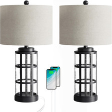 25'' Set of 2 Glass Table Lamps for Living Room, 3 Way Dimmable Industrial Black