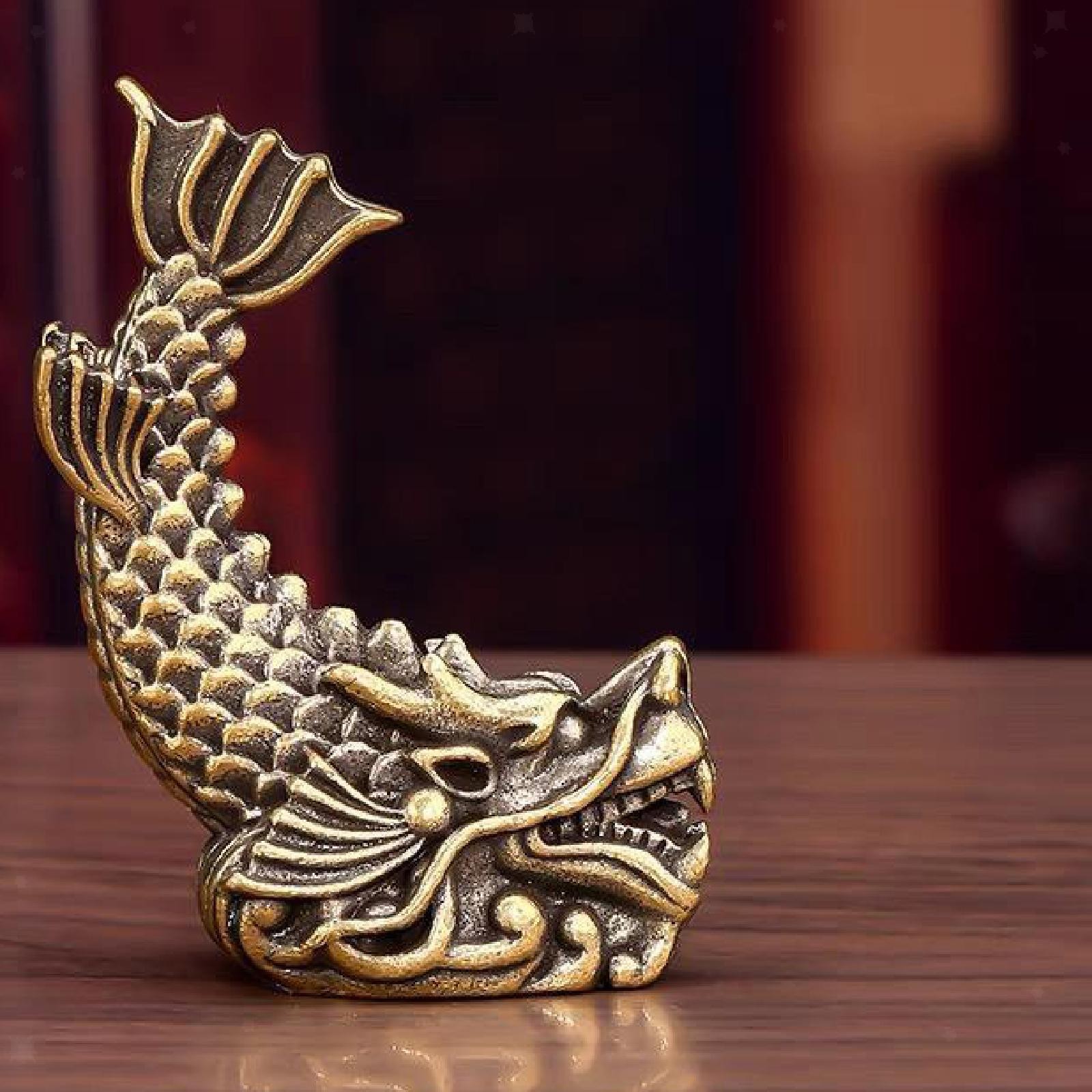 Chinese Feng Shui Decor Brass Statue Chi Wen Prosperity Sculpture Desktop
