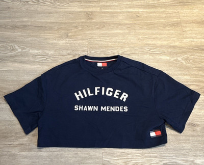 Tommy Hilfiger x Shawn Mendes Cropped T-Shirt Blau XS Logo Kurzarm Rundhals