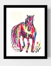 GUAJARDO Original Contemporary Line Colorful Horse 12X9 Paper Signed Art