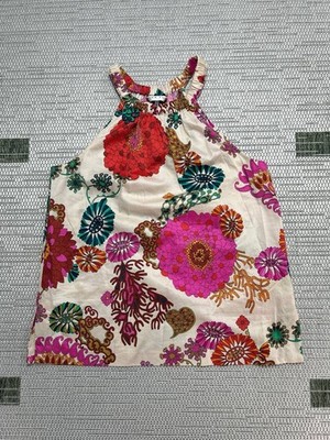 Trina Turk Shirt Womens Small Beige Pink Green Floral Cotton Tank Top 