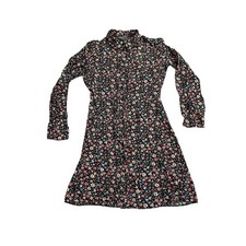 Primark Floral Button Front Shirt Dress Womens 4 Black Long Sleeve Excellent