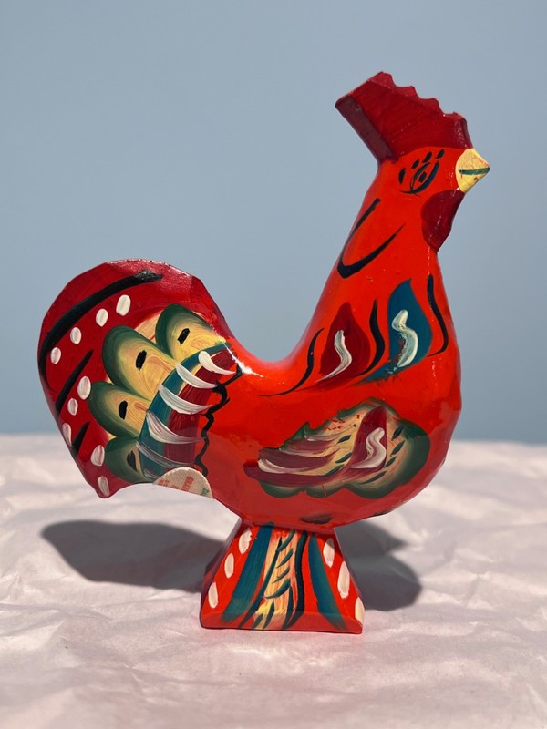 GORGEOUS RED DALA ROOSTER - 4.25 INCHES TALL