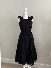 J.Crew New W/O Tag Women’s 00 Black Sleeveless Eyelet Ruffle Trim Midi Dress