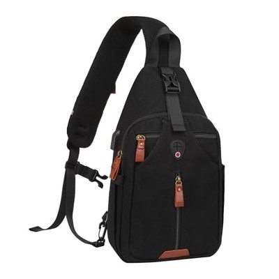  Sling Backpack Travel Hiking Daypack, Vintage Canvas Crossbody Sling Chest 
