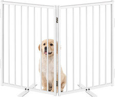 Metal Freestanding Dog Gates with Door for Outdoor Indoor,40'' Extra Wide 24'' T