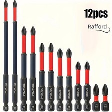 Magnetic Non-Slip Drill Bit Set 12 Pieces, S2 Steel, Crosshead and Impact