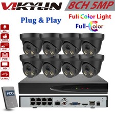 Vikylin 8CH 8POE 5MP Outdoor Security Camera Systems Full color Night Vision Lot