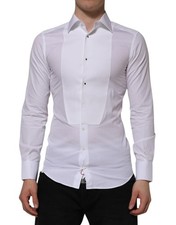 Dolce & Gabbana White Bib Cotton Poplin GOLD Formal Men's Shirt Authentic