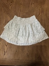 Abercrombie Kids Sz 7/8 Linen Blend Skort Ditsy Mint Green Floral Ruffle Tiered