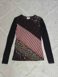 Petit Pois By Viviana G Size Large Black Mesh Stretch Leopard Long Sleeve Blouse