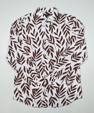 Express Shirt Mens Medium White Brown Leaf Print Slim Fit Button Up Casual