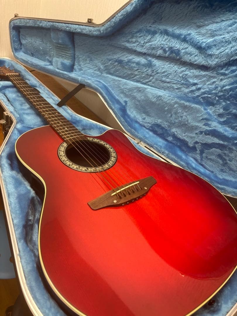 Acoustic Electric Guitar Ovation 1861 Standard Balladeer Red Super Shallow USA