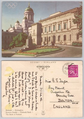 c33544 Bank of Finland OLYMPIA AUSGABE Helsinki Finnland Postkarte 1952 Briefmarke