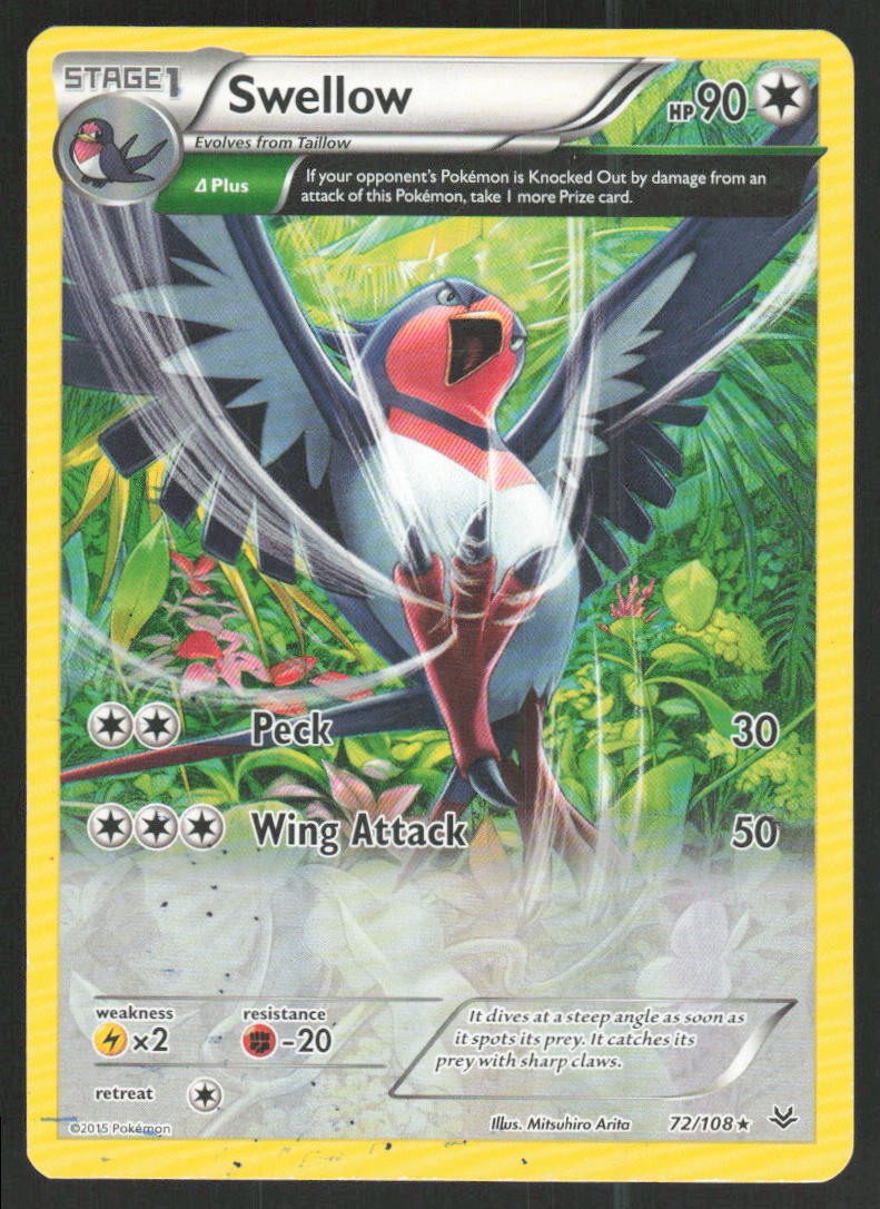 Swellow (XY Roaring Skies) 72/108 Rare Deck Exclusives Pokemon Lightly Played