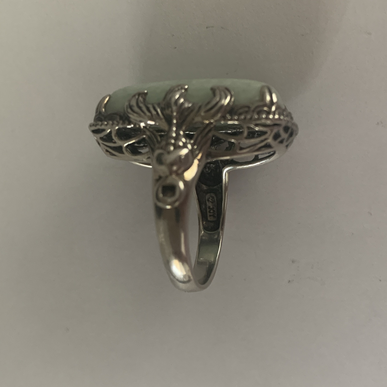 STERLING Dragon Head Rectangular RING JADE SZ-9 (… - image 6