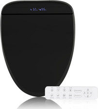 Elongated Black Bidet Toilet Seat with Self-Cleaning Nozzle and LED Night Light