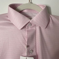 NWT Collars  Co Mens Small Pink White Geometric Dress Collar Polo Shirt
