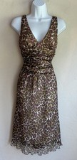 Vintage Y2K Trina Turk 100 Silk Leopard Print Dress 8 Romantic Grunge Indie