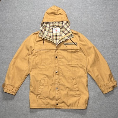 Vintage Field Stream Gordon Ferguson Jacket Mens Small Brown Hooded Plaid Lined