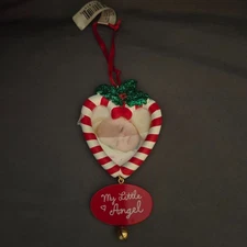 Hallmark Christmas Photo Ornament Candy Cane Heart My Little Angel Glittered New