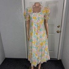 Vintage 70s Handmade Women's Dress Floral cotton Prairie Lace Cottage I3-12