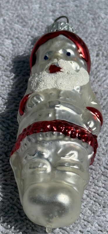 Vintage  West Germany Blown Glass Santa Hand Painted Christmas Ornament