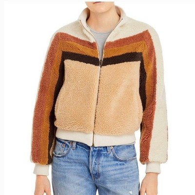MOTHER Striped Letterman Zip Jacket - Dunes and Don'ts - Sherpa - Size S
