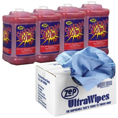 Zep Cherry Bomb Hand Cleaner and Zep Ultra Wipes Shop Towels - 1 Gal (Case of 4)