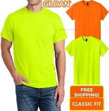 Mens SAFETY Gildan Tee Wicking Blended Classic Fit HIGH VIZ Pocket T-Shirt S-3XL