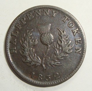 '1832' PROVINCE OF NOVA SCOTIA CANADA THISTLE HALF PENNY TOKEN COIN