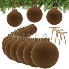 15PCS 3.15" Brown Velvet Christmas Balls with 10PCS Velvet Bows - Flocked Chr...