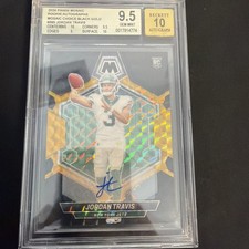 2024 Mosaic Black Gold Choice Prizm Auto Jordan Travis RC 5/8 Jets