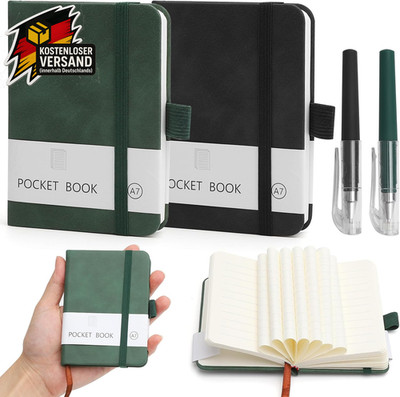 Kleines Notizbuch A7 mit Wasserfestem Lederband und Stifttasche, 200 Seiten