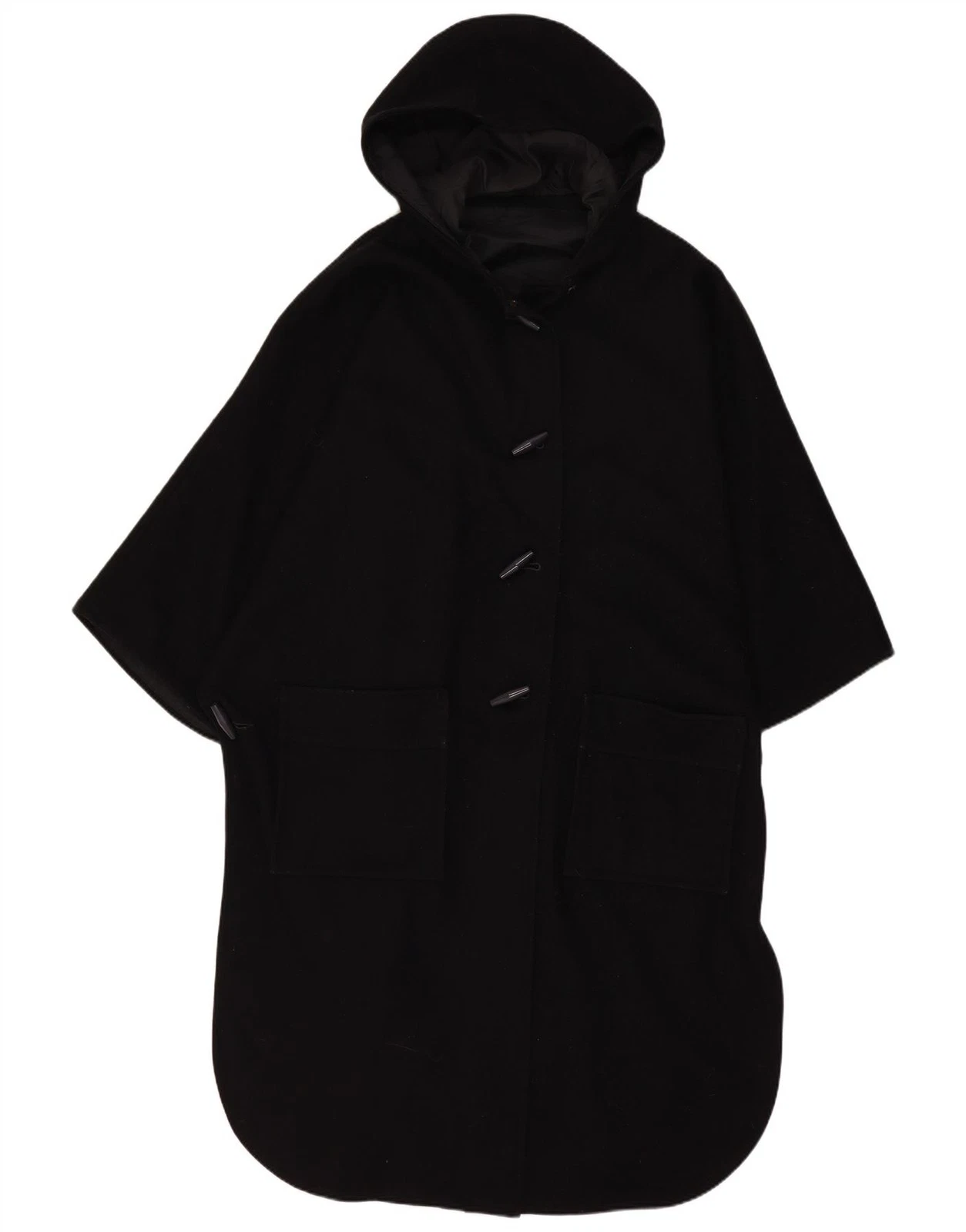 Vintage Womens Hooded Poncho Coat One Size Black AP20